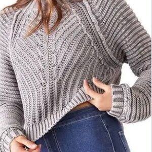 Free People Gray Textured Turtleneck Sweater